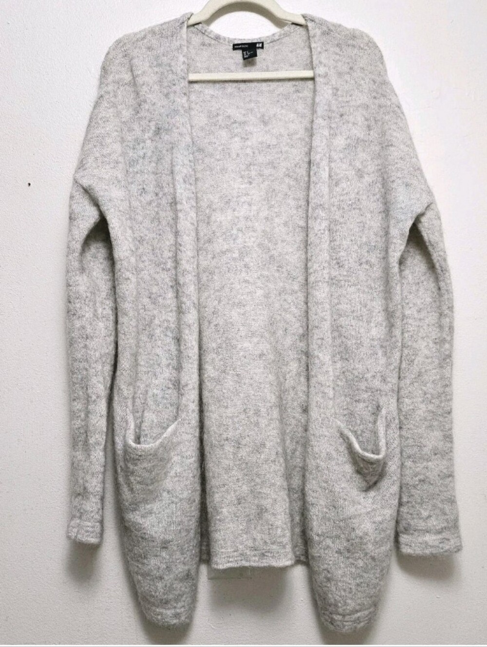 H&M Mohair Wool Blend Open Cardigan Pockets Sz S Gray